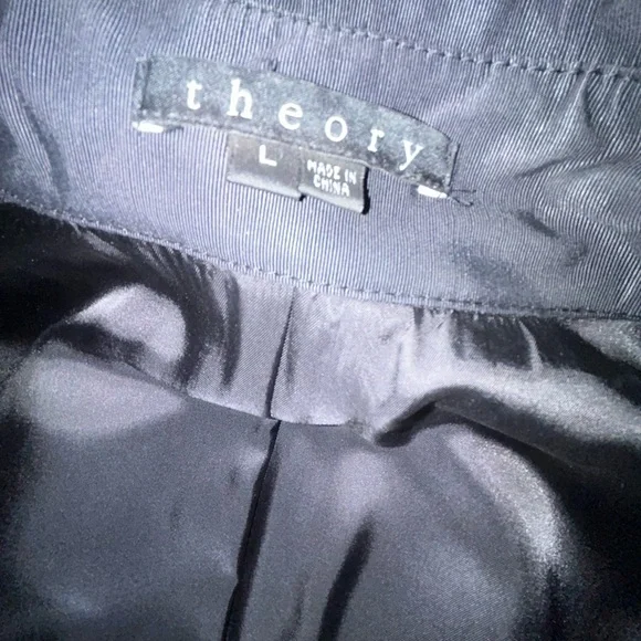 Theory black trench coat w/belt - L - fully lined - Picture 3 of 3